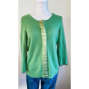 Ann Taylor Green Cardigan with Satin Trim